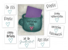 Stickserie - Tasse mit Schlitz 10 Motive plus Blanko